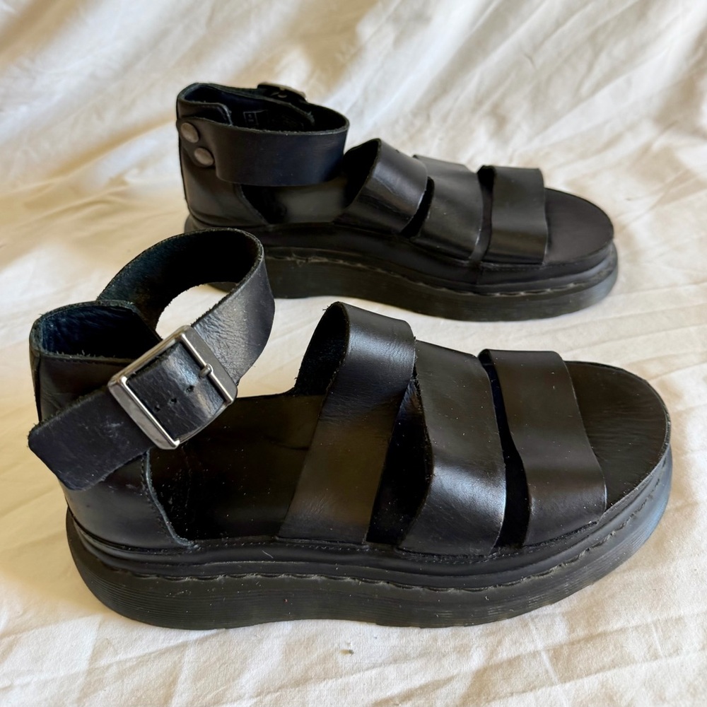 Dr. Martens Clarissa Quad platform sandals in black Brando leather size 7